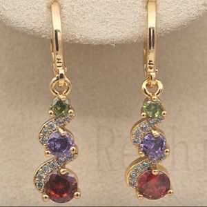 18K Gold Ruby Topaz Gemstone Dangle Earrings